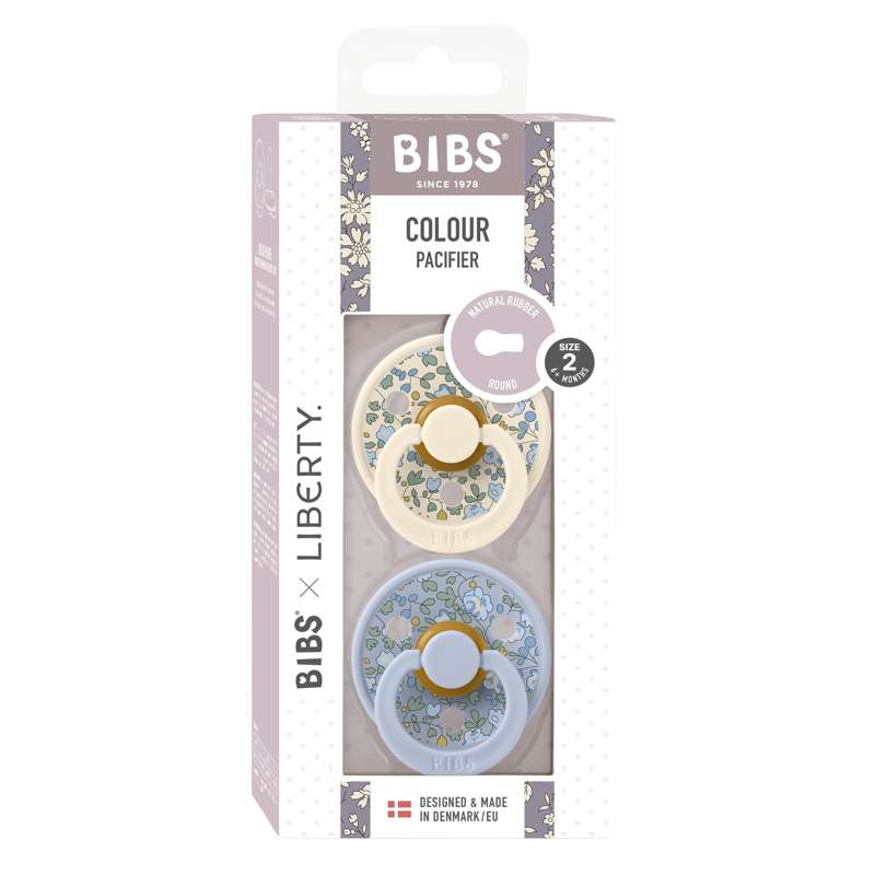 BIBS Rund Colour Schnuller - 2er Pack - Größe 2 - Naturkautschuk - Liberty - Eloise/Dusty Blue Mix