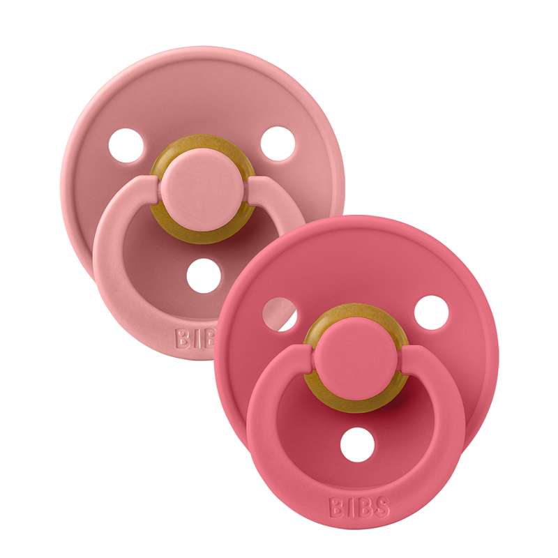BIBS Symmetrischer Farbschnuller - 2er Pack - Größe 1 - Naturkautschuk - Dusty Pink/Coral