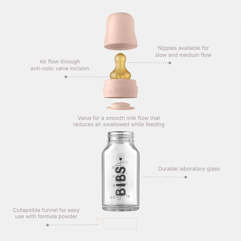 BIBS Flasche - Komplettes Flaschenset - Groß - 225 ml - Mauve