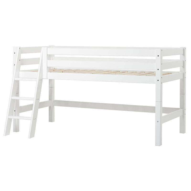 Hoppekids ECO Luxury - Halbhohes Bett mit Rückenlehne - Schräge Leiter (verschiedene Größen) - Weiß