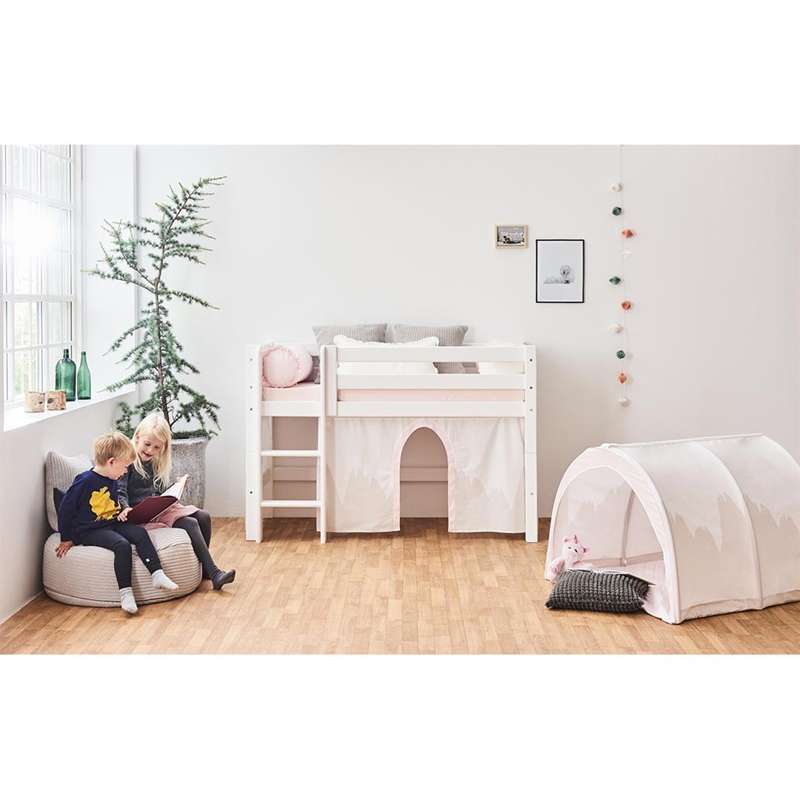 Hoppekids ECO Luxury - Halbhohes Bett mit Rückenlehne - Gerade Leiter (verschiedene Größen) - Weiß