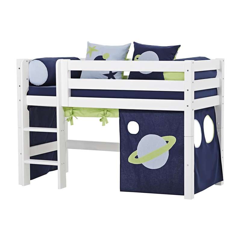 Hoppekids ECO Luxury - Halbhohes Bett mit Rückenlehne - Gerade Leiter (verschiedene Größen) - Weiß